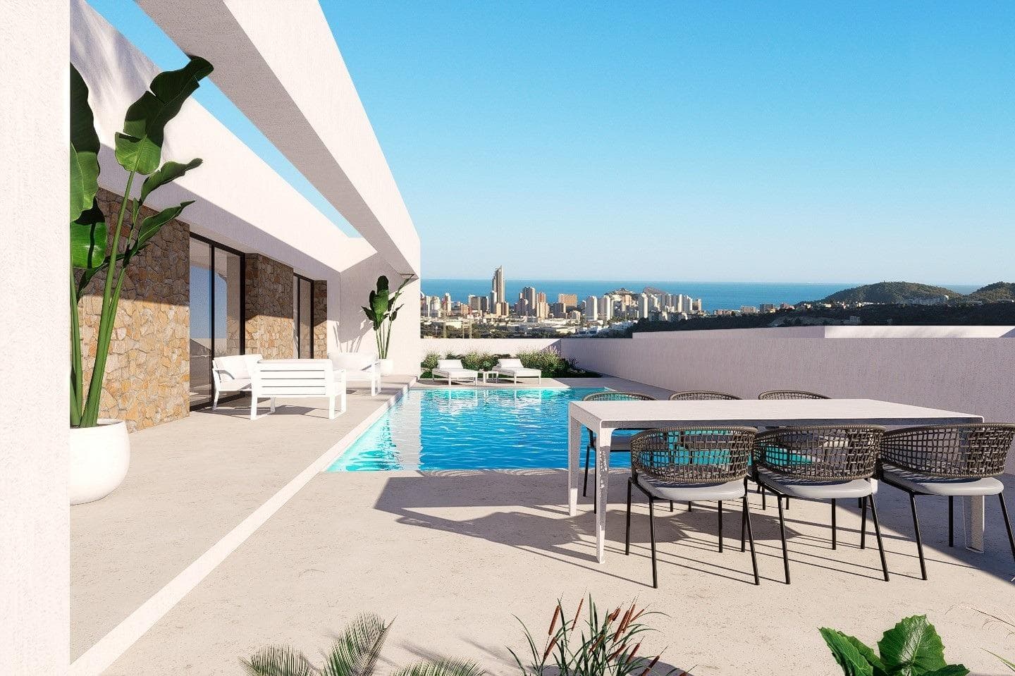 Neubau einer 3-Schlafzimmer-Villa mit Meerblick in Finestrat-Benidorm Exklusive Wohnanlage
