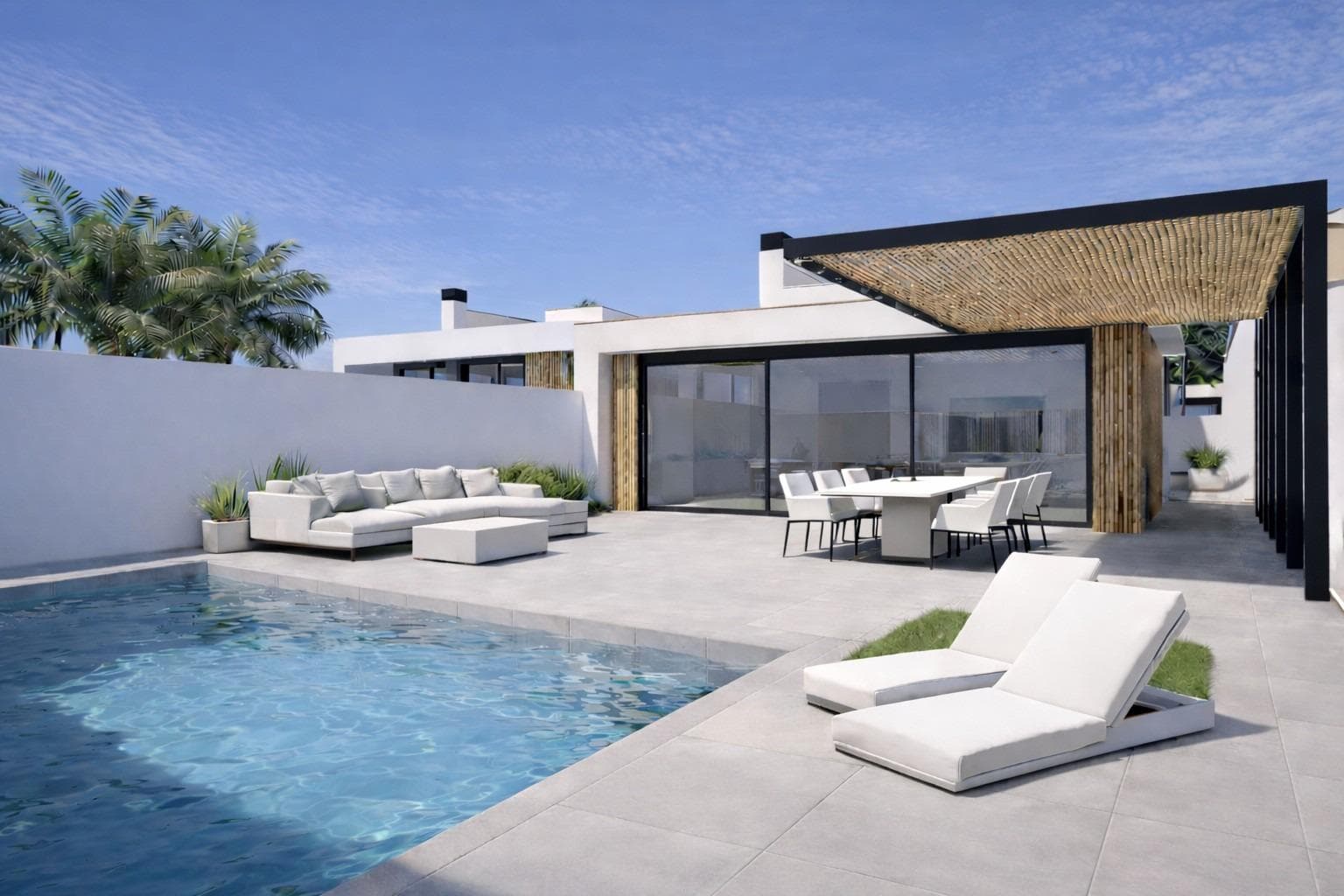 Neubau: einstöckige Villa mit 3 Schlafzimmern und privatem Swimmingpool in Los Alcázares E